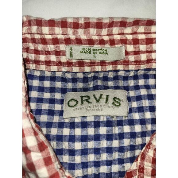 Mens ORVIS Plaid Button Down Casual Short Sleeve Shirt Size Large - Picture 2 of 4